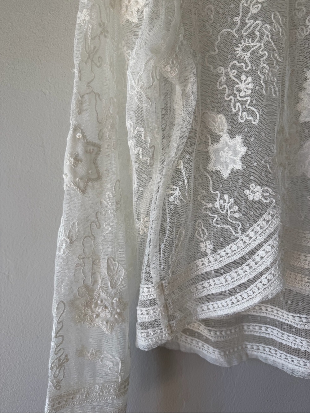 Anthropologie White Sheer Embroidered Long-Sleeve Blouse - Picture 2 of 6